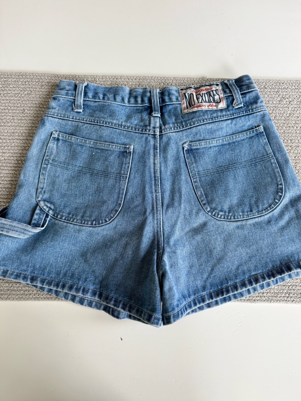 Vintage 90s No Excuses Light Blue Denim Utility Jean Shorts Sz 11/12